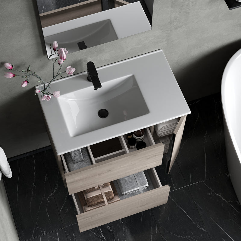 Banyetti Evora Iron Oak Wall Hung Vanity Unit with Matt Black Handles - Select Size