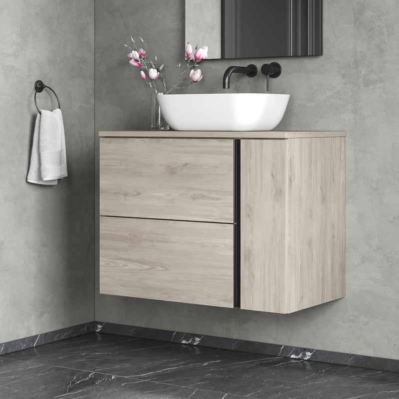 Banyetti Evora Iron Oak Wall Hung Vanity Unit with Matt Black Handles - Select Size