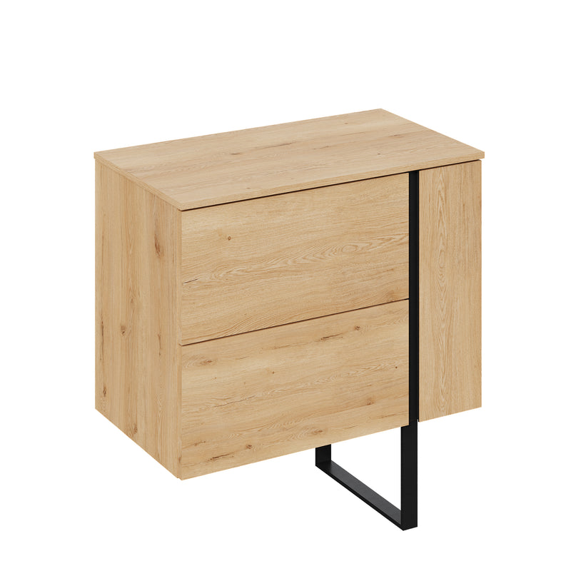 Banyetti Evora Natural Oak Wall Hung Vanity Unit with Matt Black Handles - Select Size