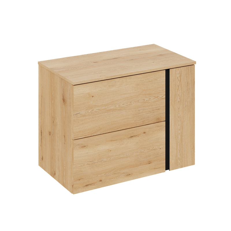 Banyetti Evora Natural Oak Wall Hung Vanity Unit with Matt Black Handles - Select Size