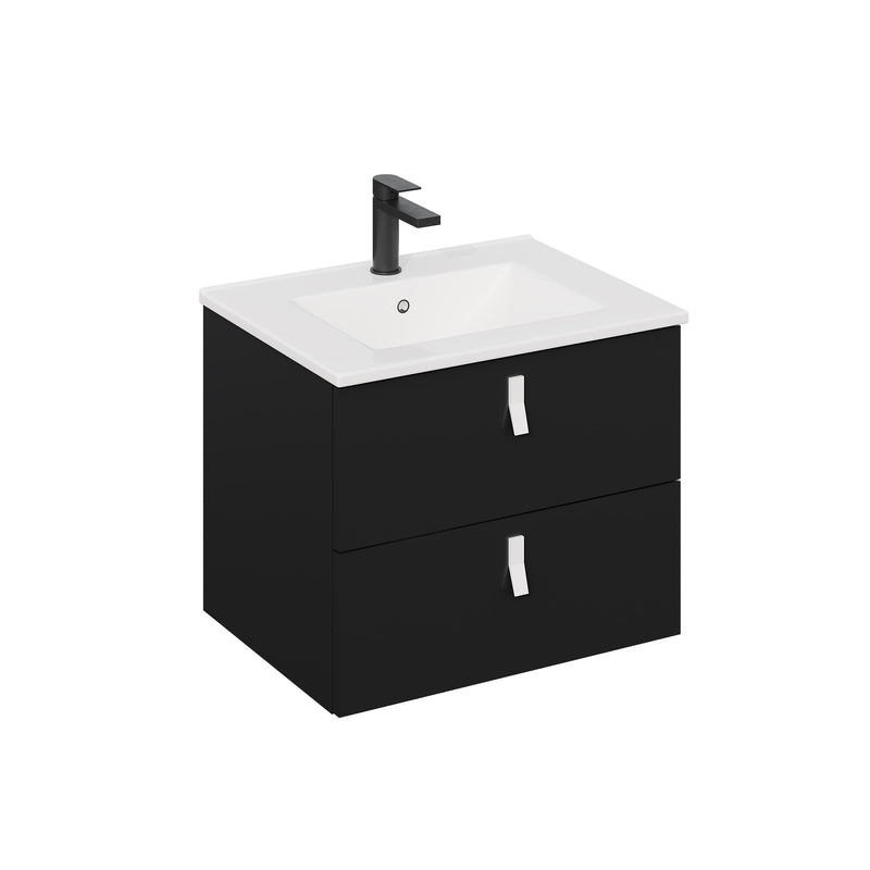 Banyetti Invicta Matt Black Wall Hung Vanity Unit with White Handles - Select Size