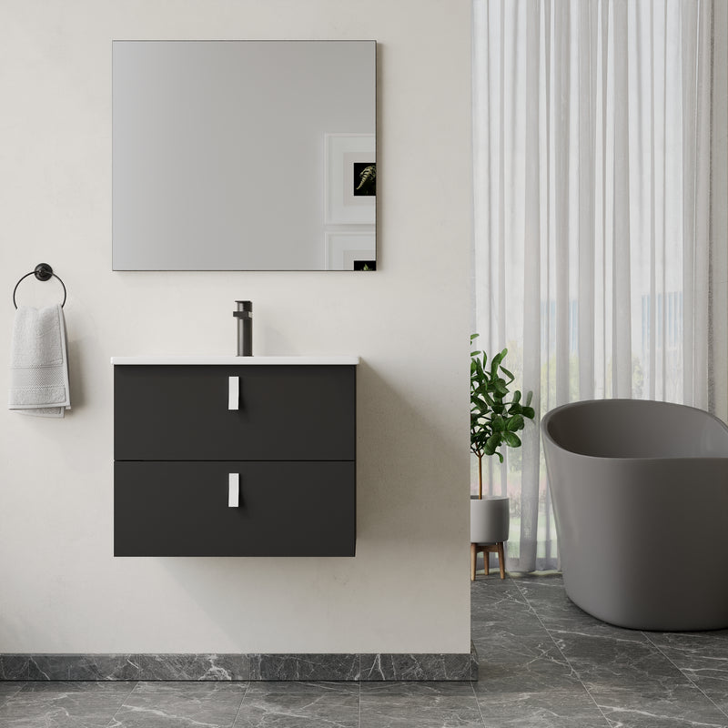 Banyetti Invicta Matt Black Wall Hung Vanity Unit with White Handles - Select Size