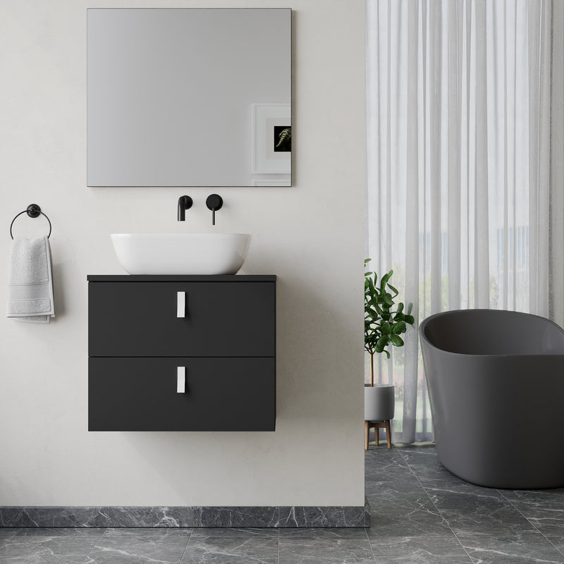 Banyetti Invicta Matt Black Wall Hung Vanity Unit with White Handles - Select Size