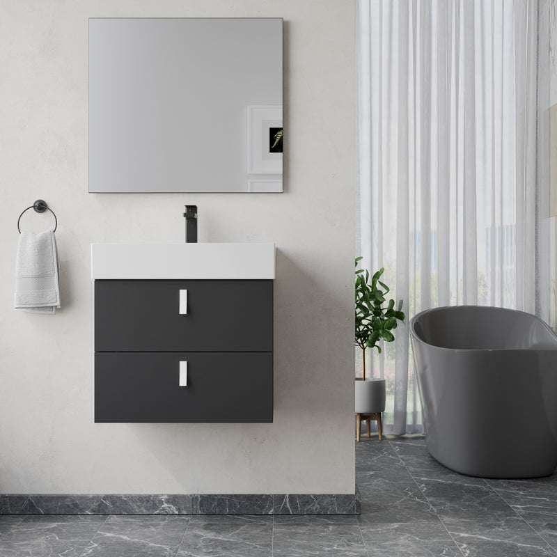 Banyetti Invicta Matt Black Wall Hung Vanity Unit with White Handles - Select Size
