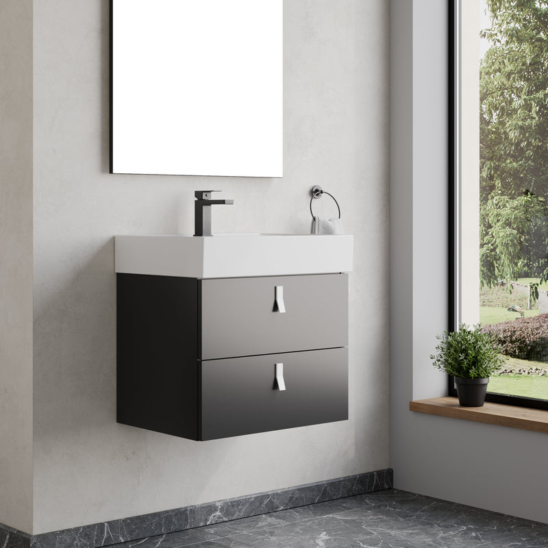 Banyetti Invicta Matt Black Wall Hung Vanity Unit with White Handles - Select Size