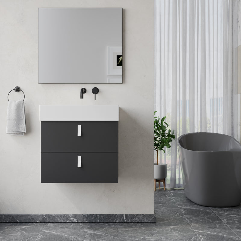 Banyetti Invicta Matt Black Wall Hung Vanity Unit with White Handles - Select Size