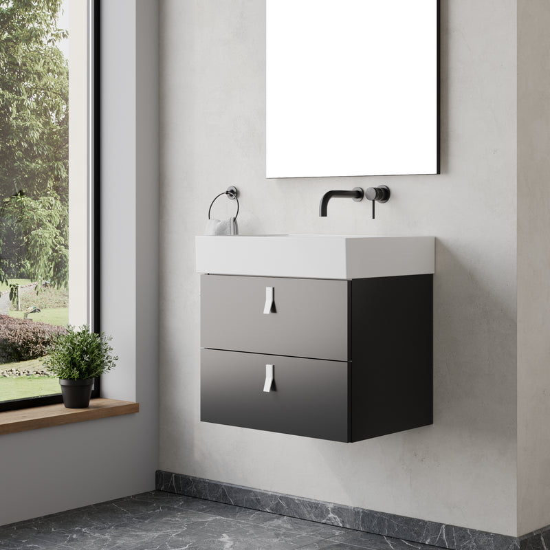 Banyetti Invicta Matt Black Wall Hung Vanity Unit with White Handles - Select Size