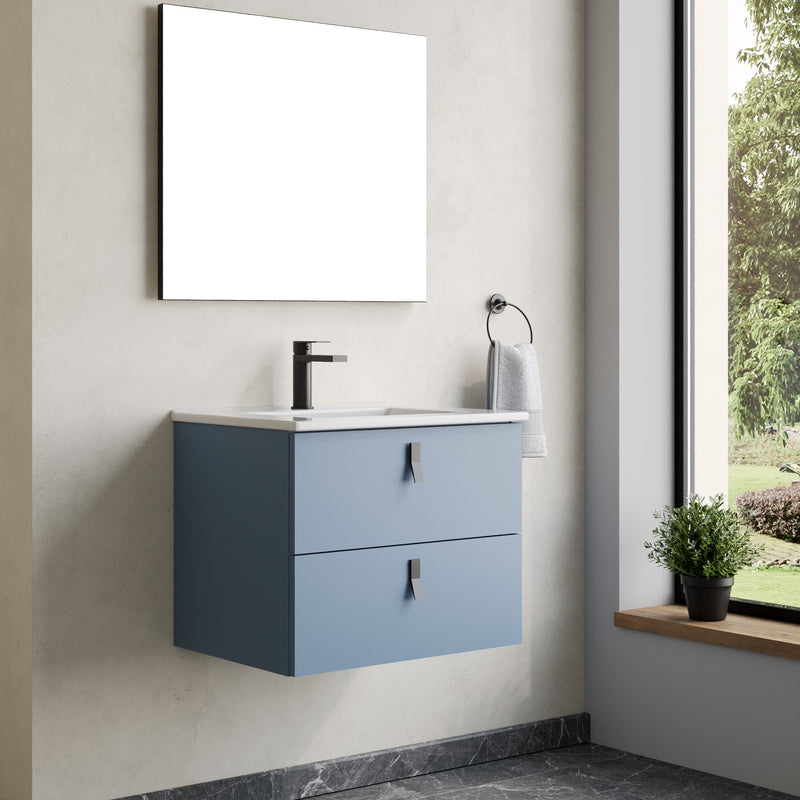 Wall hung vanity unit powder blue – variant size and compatibility shot showing 600 mm width option of Banyetti Invicta unit in powder blue