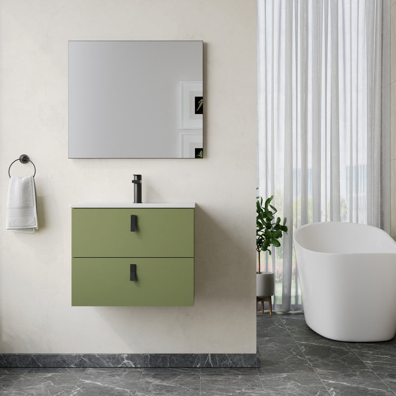 Banyetti Invicta Sage Green Wall Hung Vanity Unit with Matt Black Handles - Select Size