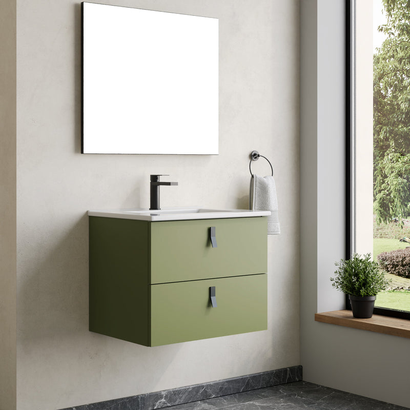Banyetti Invicta Sage Green Wall Hung Vanity Unit with Matt Black Handles - Select Size