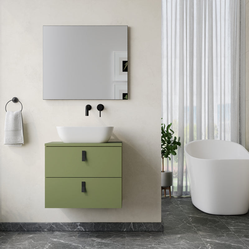 Banyetti Invicta Sage Green Wall Hung Vanity Unit with Matt Black Handles - Select Size