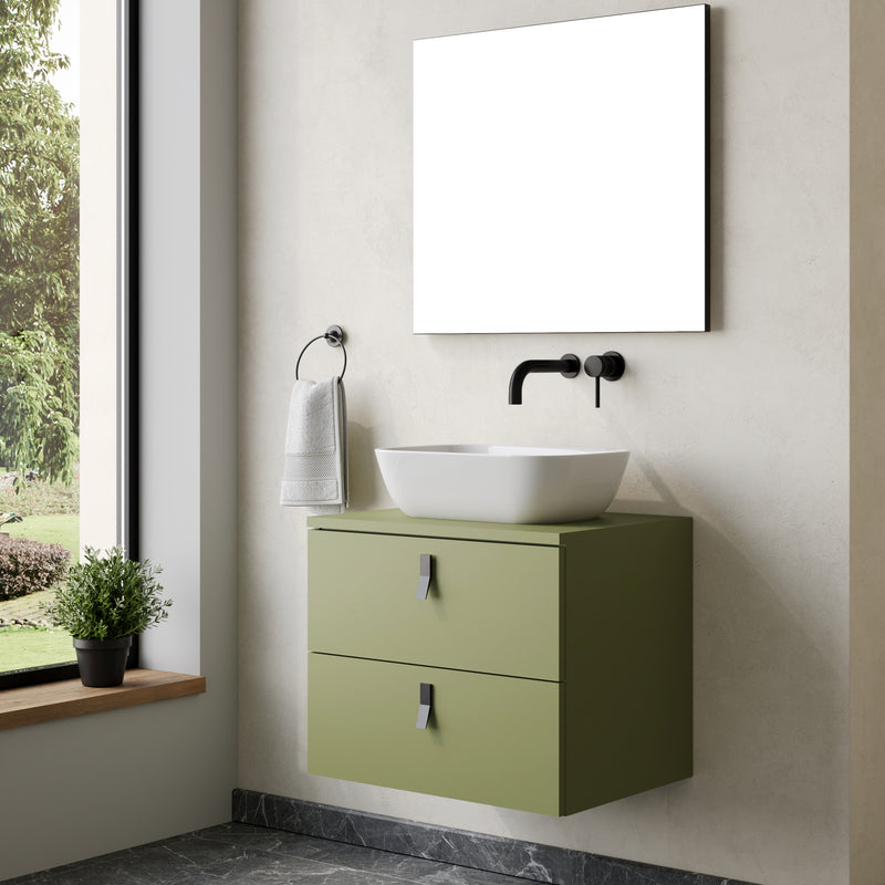 Banyetti Invicta Sage Green Wall Hung Vanity Unit with Matt Black Handles - Select Size