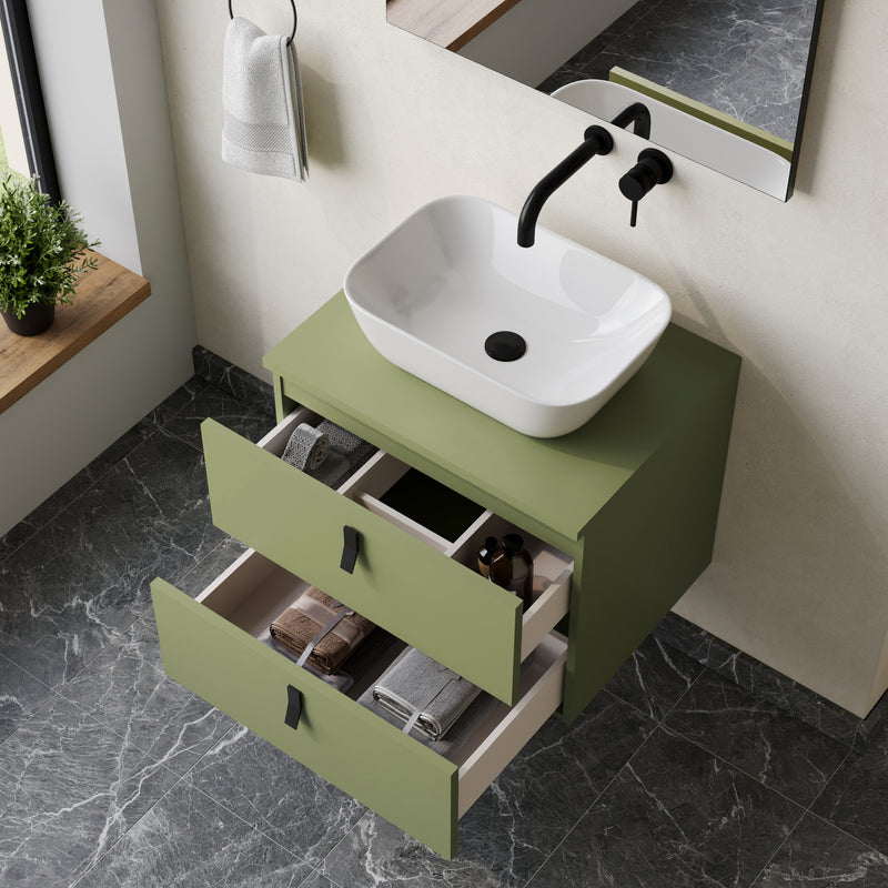 Banyetti Invicta Sage Green Wall Hung Vanity Unit with Matt Black Handles - Select Size