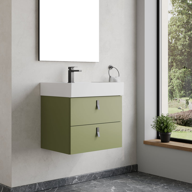Banyetti Invicta Sage Green Wall Hung Vanity Unit with Matt Black Handles - Select Size