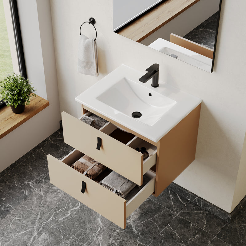 Banyetti Invicta Cashmere Wall Hung Vanity Unit with Matt Black Handles - Select Size