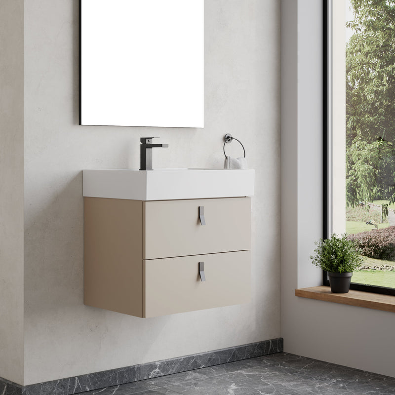 Banyetti Invicta Cashmere Wall Hung Vanity Unit with Matt Black Handles - Select Size