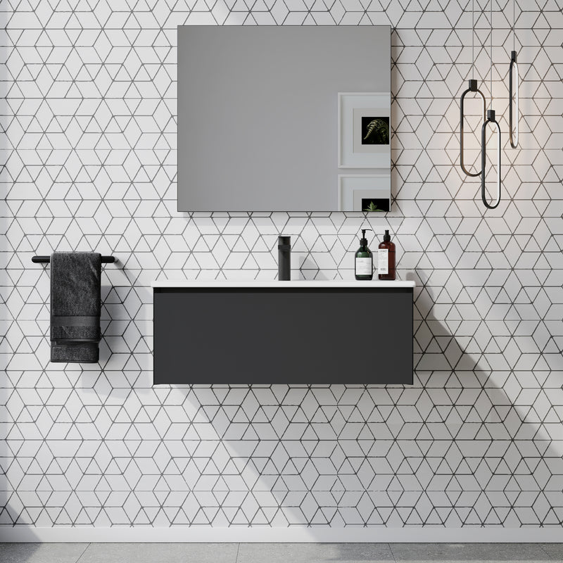 Banyetti Kameo 800mm Wall Hung 1 Drawer Vanity Unit with Basin - Matt Black