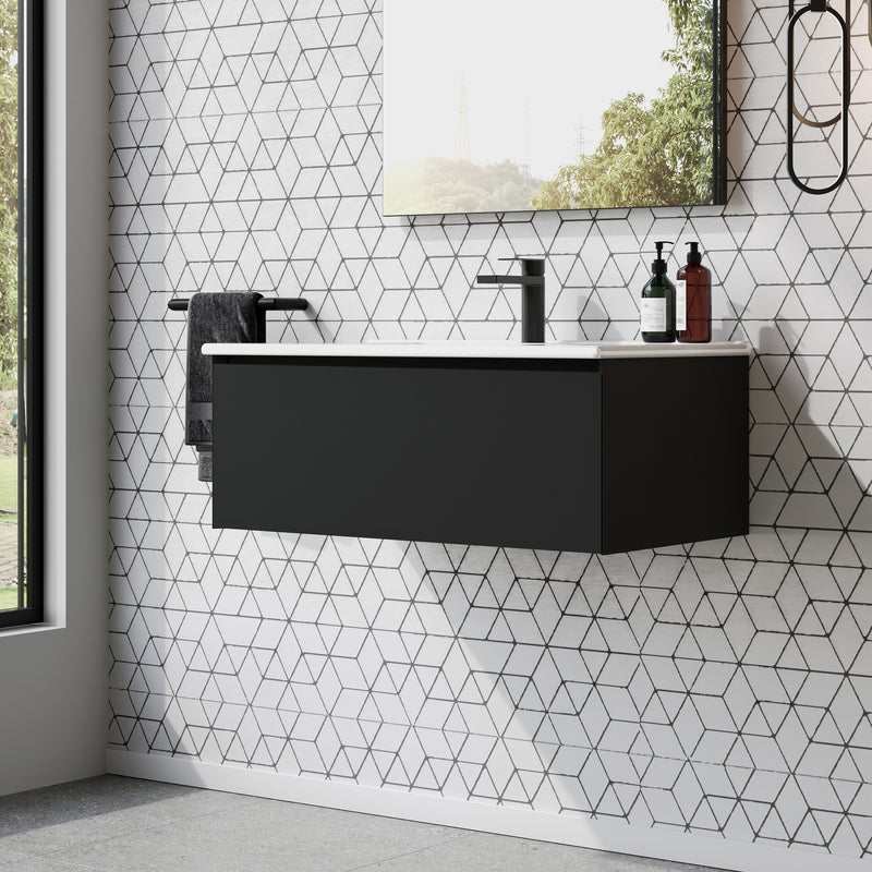 Banyetti Kameo 800mm Wall Hung 1 Drawer Vanity Unit with Basin - Matt Black