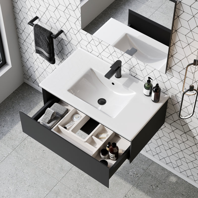 Banyetti Kameo 800mm Wall Hung 1 Drawer Vanity Unit with Basin - Matt Black