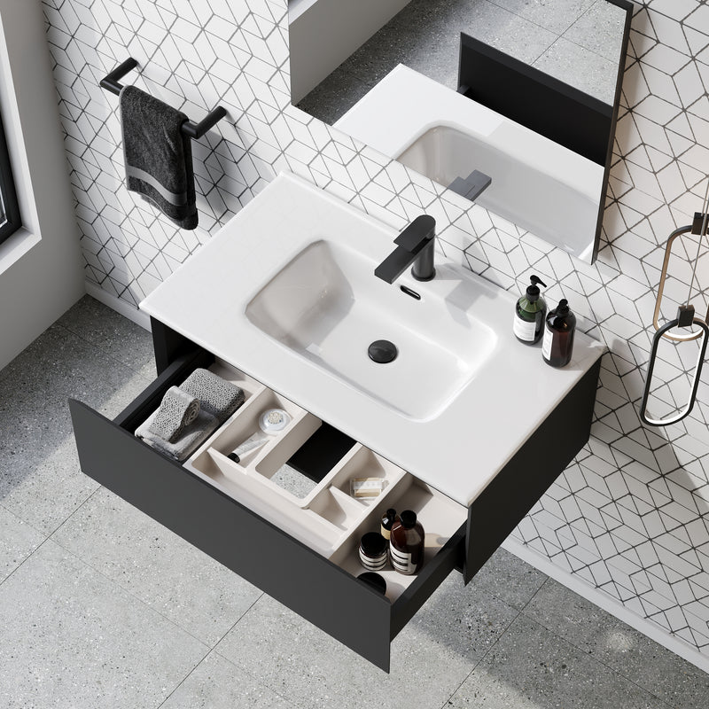 Banyetti Kameo 800mm Wall Hung 1 Drawer Vanity Unit with Basin - Matt Black
