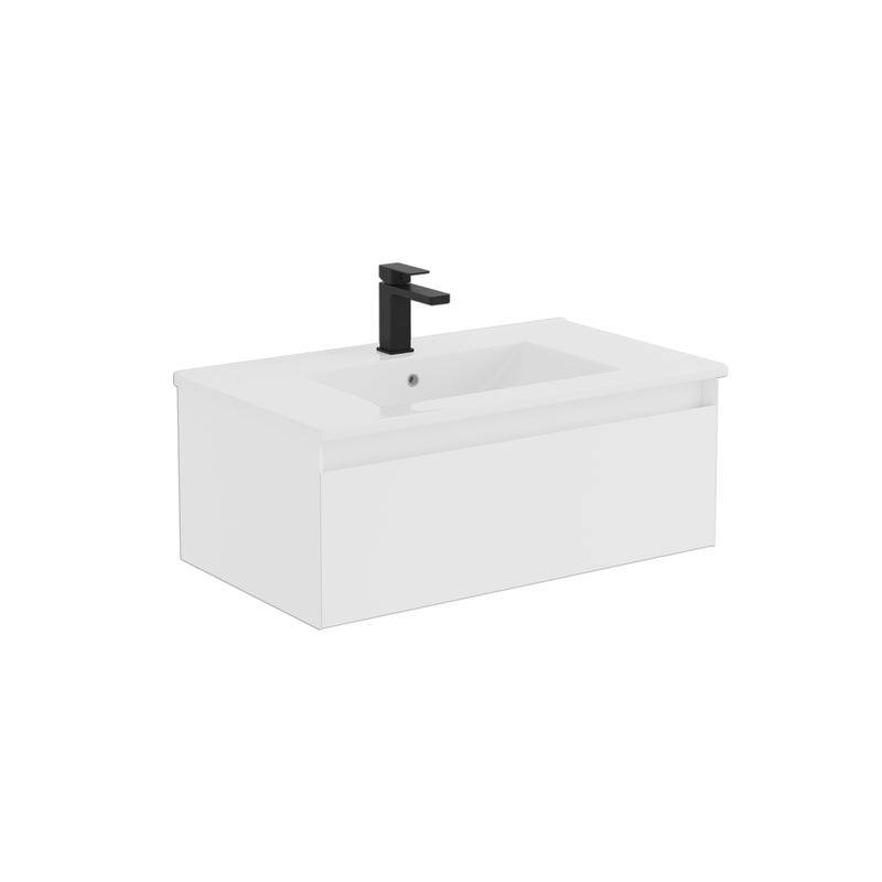 Banyetti Kameo Wall Hung 1 Drawer Vanity Unit with Lira Basin - 800mm Matt White