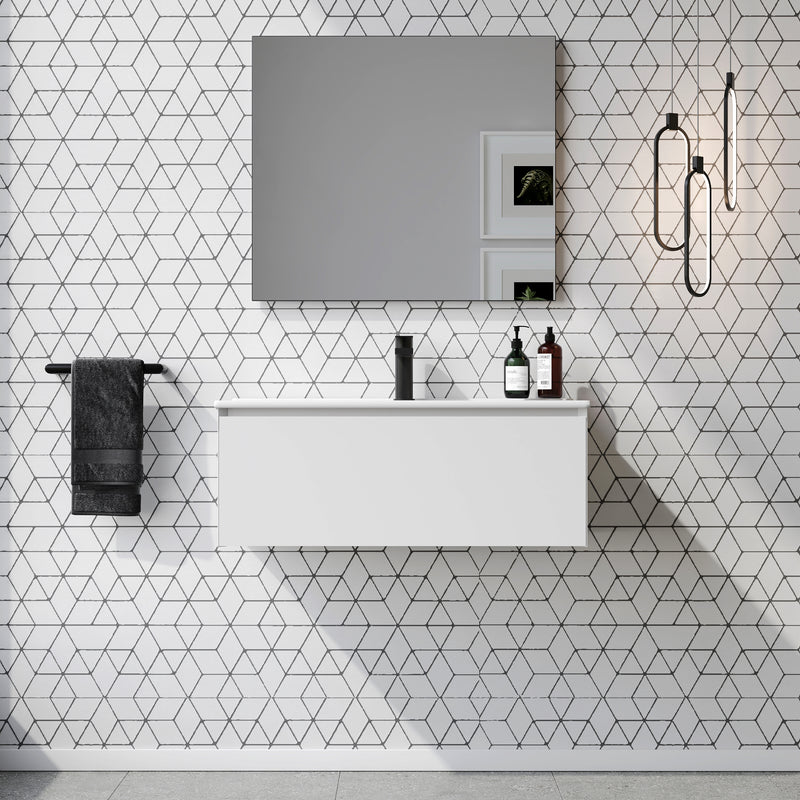 Banyetti Kameo Wall Hung 1 Drawer Vanity Unit with Athena Basin - 800mm Matt White