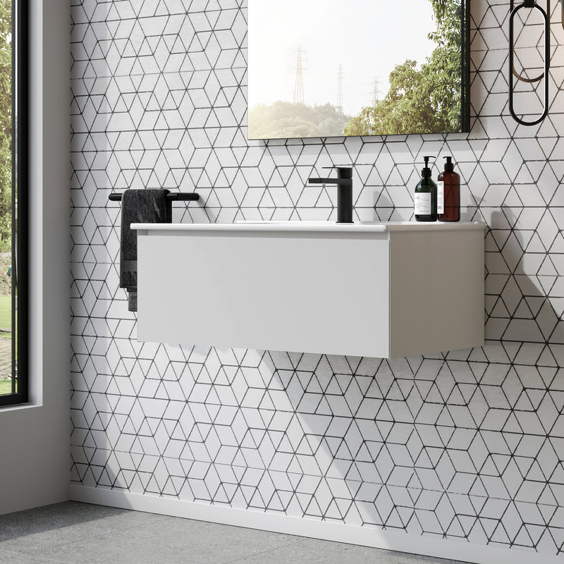 Banyetti Kameo Wall Hung 1 Drawer Vanity Unit with Lira Basin - 800mm Matt White