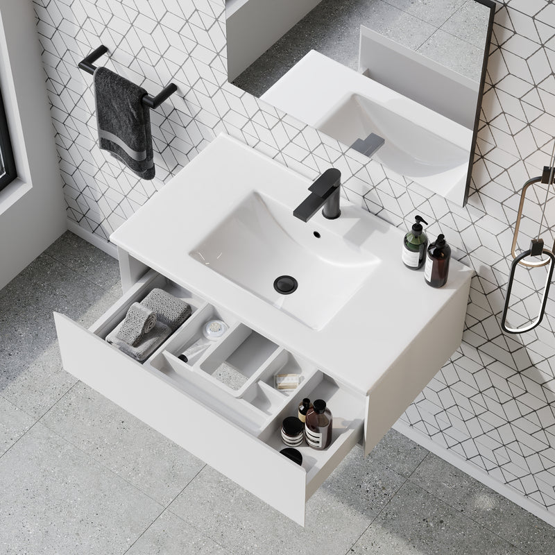 Banyetti Kameo Wall Hung 1 Drawer Vanity Unit with Lira Basin - 800mm Matt White