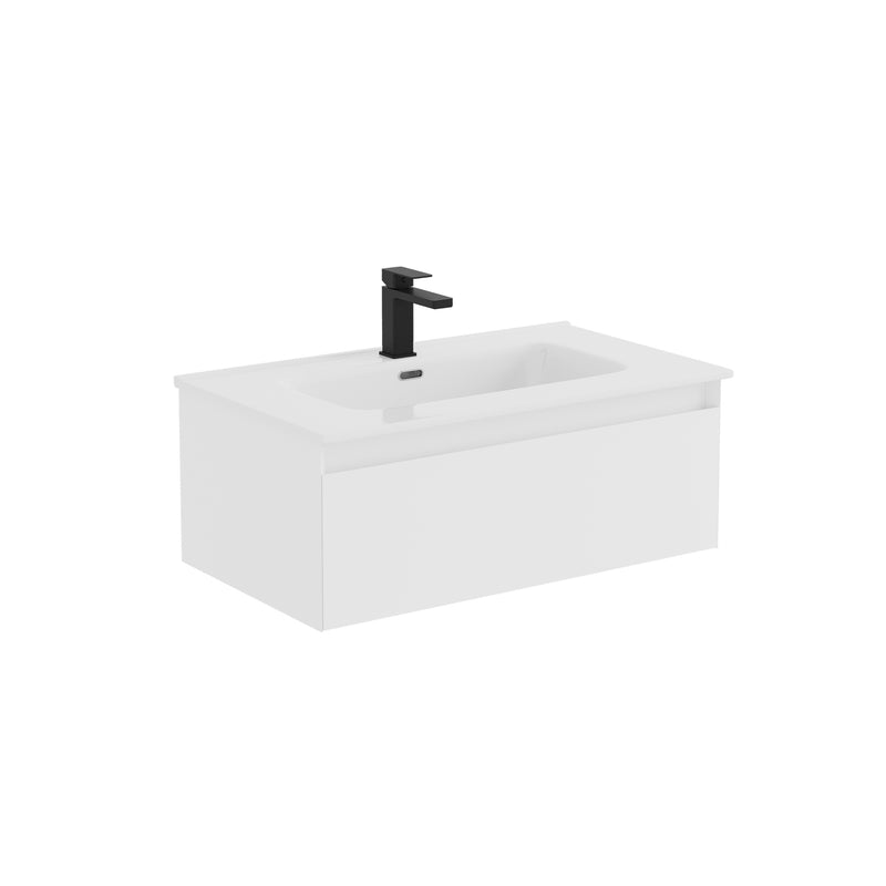 Banyetti Kameo Wall Hung 1 Drawer Vanity Unit with Athena Basin - 800mm Matt White