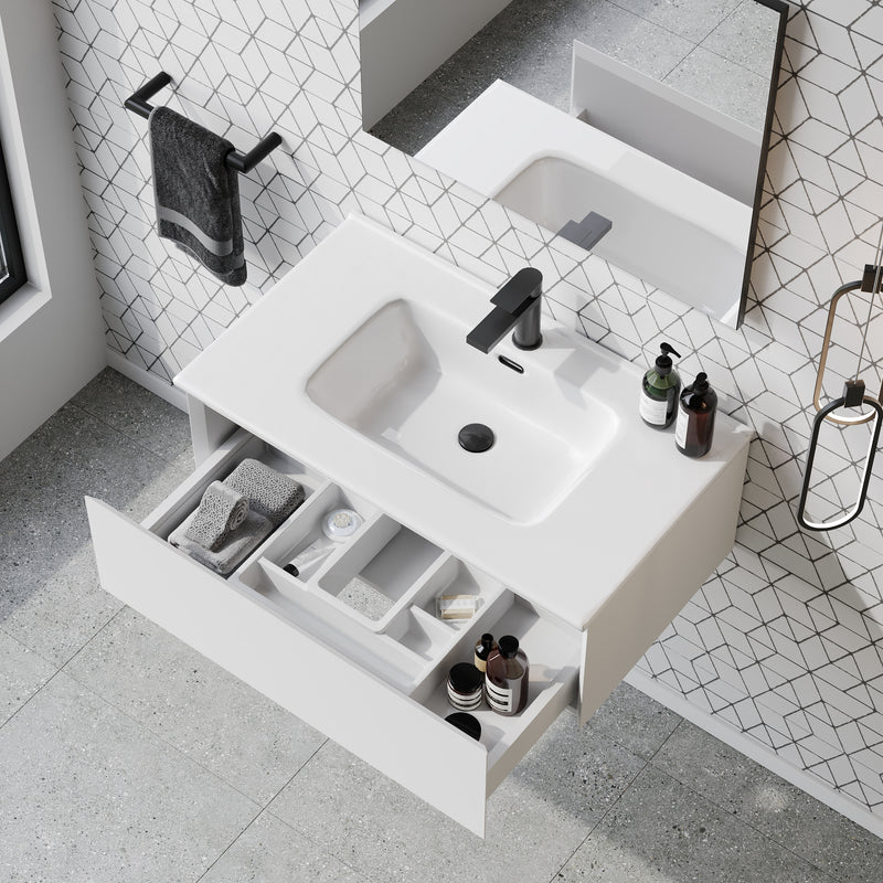 Banyetti Kameo Wall Hung 1 Drawer Vanity Unit with Athena Basin - 800mm Matt White