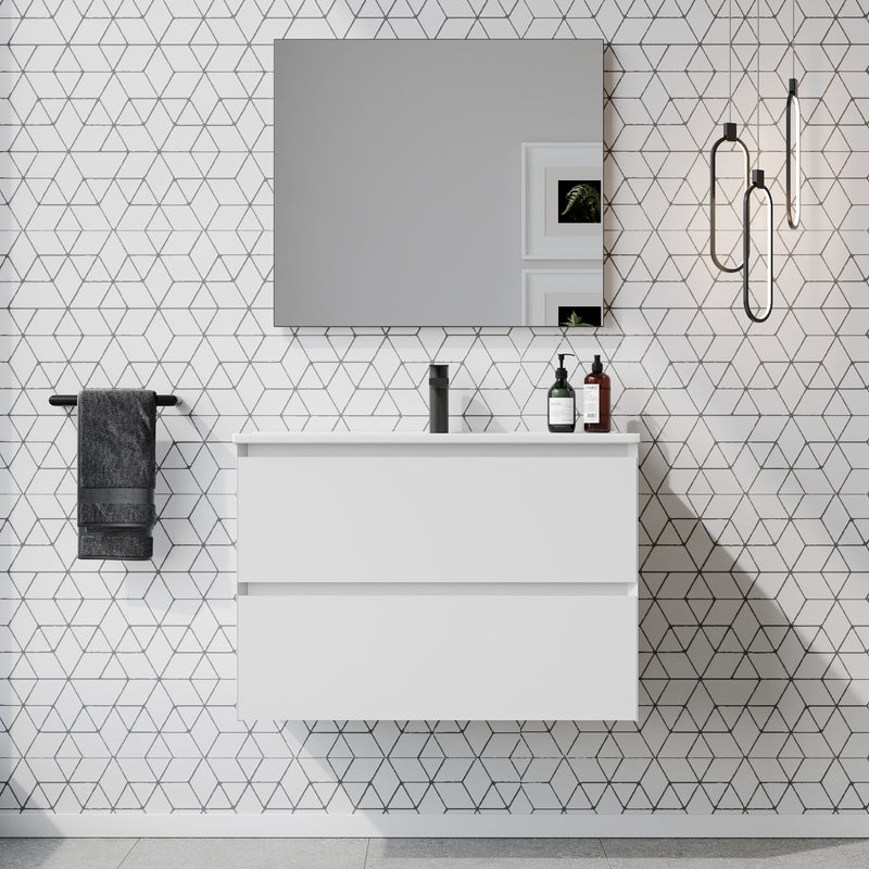 Banyetti Kameo 800mm Wall Hung 2 Drawer Vanity Unit with Basin - Matt White