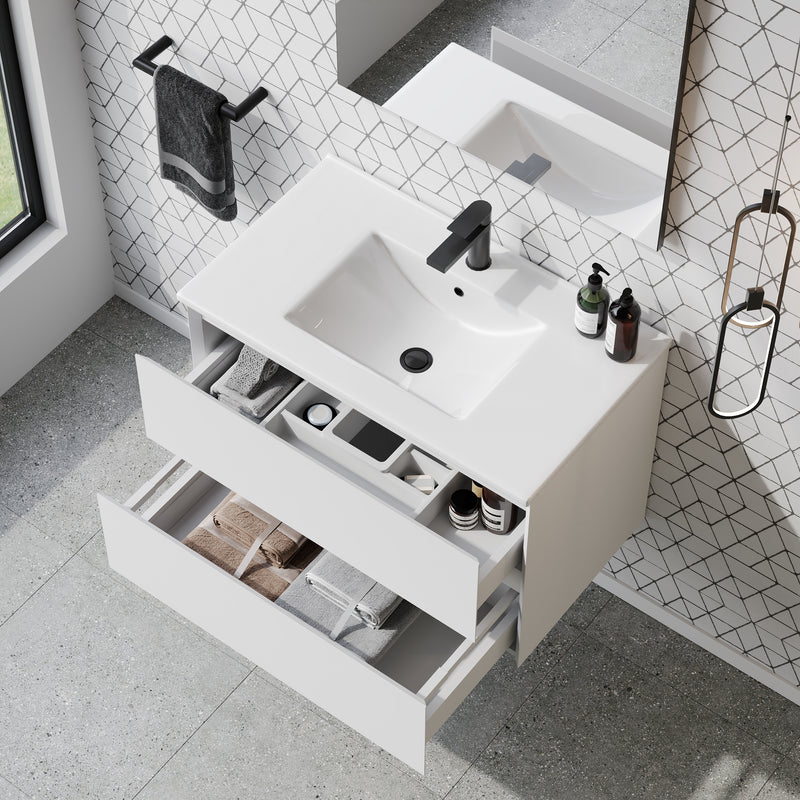 Banyetti Kameo 800mm Wall Hung 2 Drawer Vanity Unit with Basin - Matt White