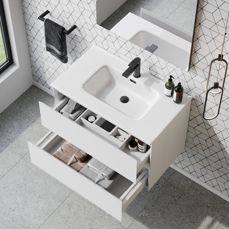Banyetti Kameo 800mm Wall Hung 2 Drawer Vanity Unit with Basin - Matt White