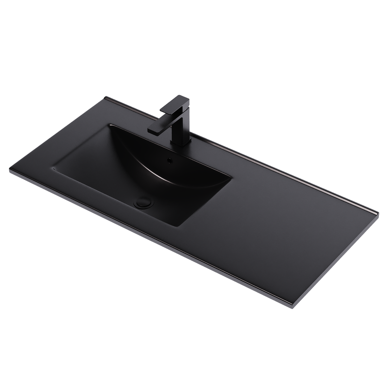 Banyetti Celtic Duo Wall Hung Vanity Unit with Black Lira Offset Basin - 1000mm Ostippo Oak