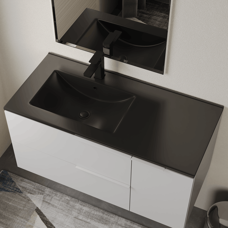 Banyetti Lira Ceramic Basin Offset Sink - Matt Black