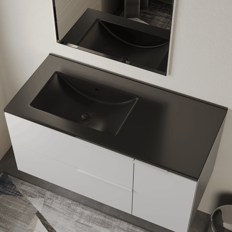 Banyetti Lira Ceramic No Tap Hole Basin Offset Sink - Matt Black
