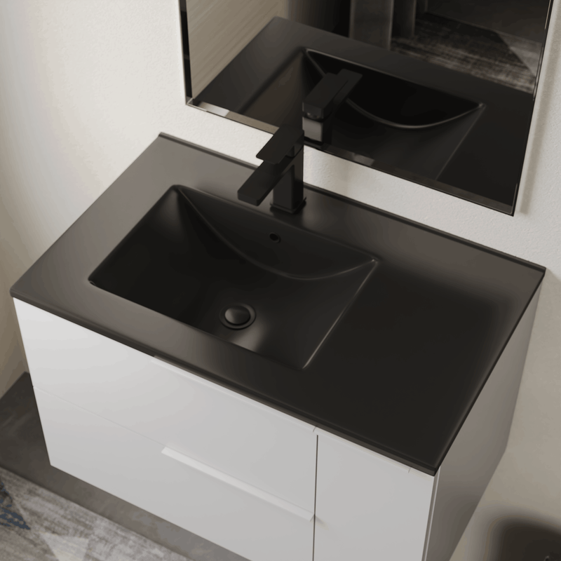 Banyetti Lira Ceramic Basin Offset Sink - Matt Black