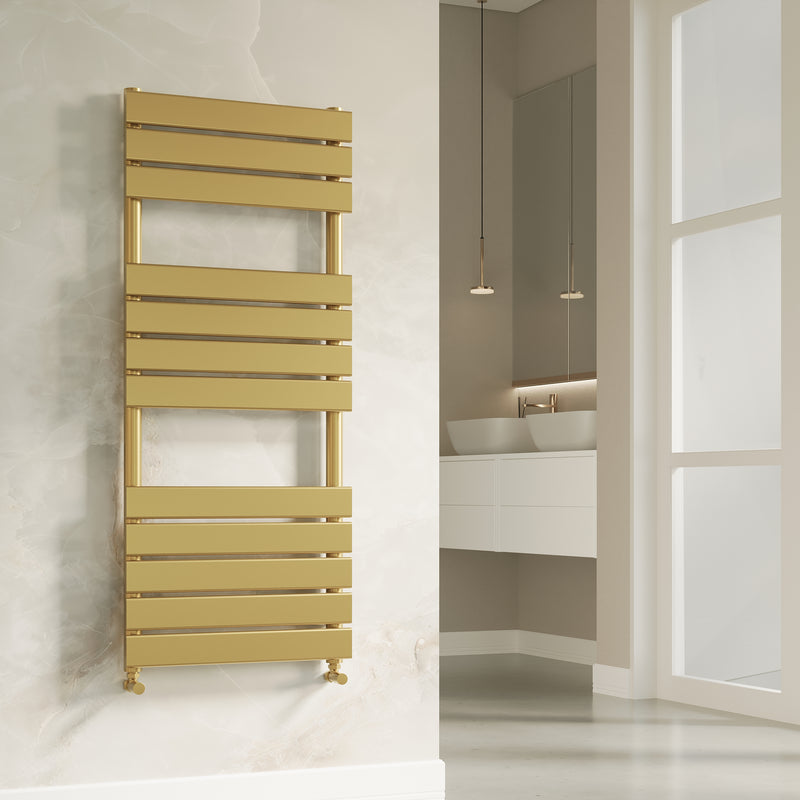 Banyetti Luxe Brushed Brass Flat Tube Towel Radiator - Various Sizes