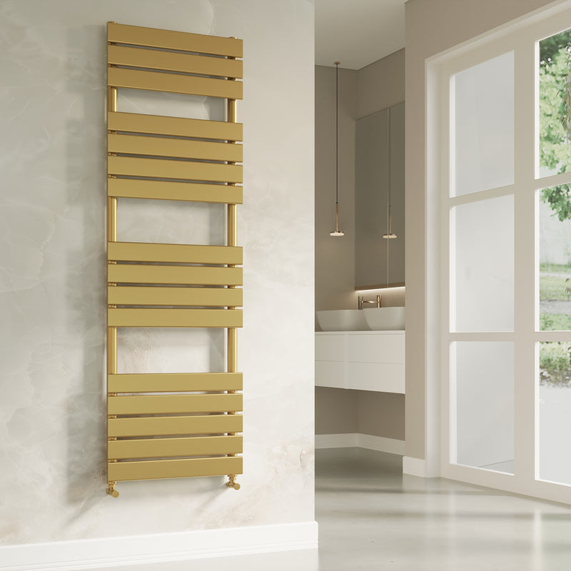 Banyetti Luxe Brushed Brass Flat Tube Towel Radiator - Various Sizes