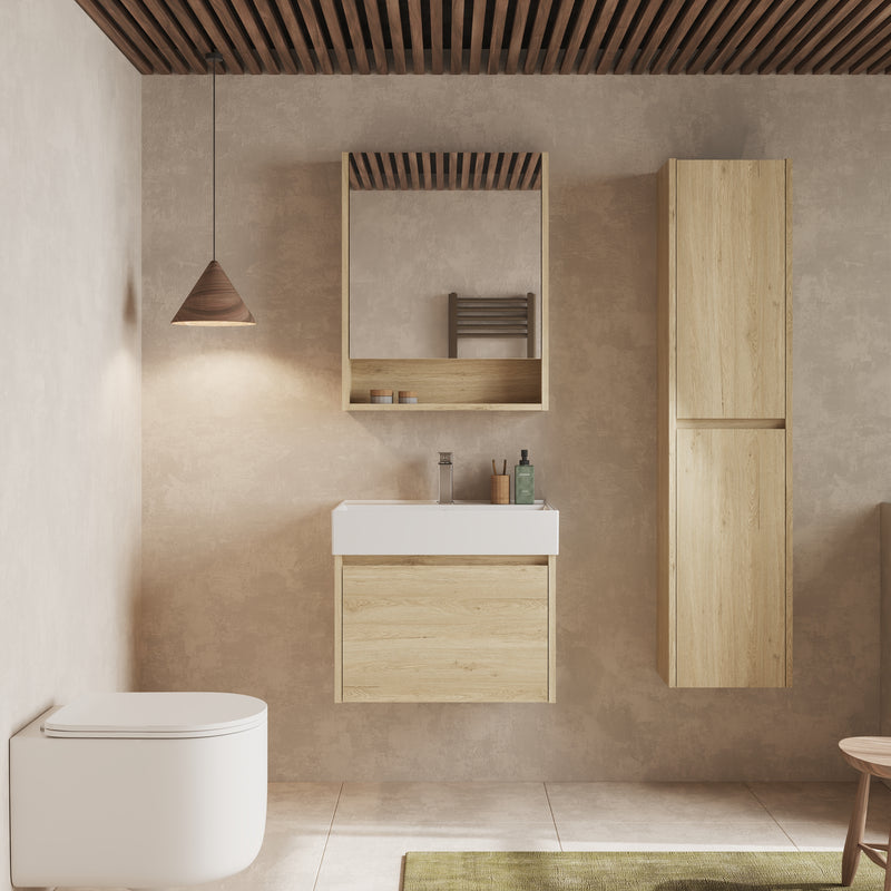 Banyetti Mino Natural Oak 1 Drawer Wall Hung Vanity Unit – Select Size