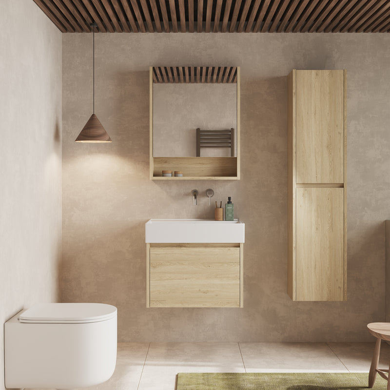 Banyetti Mino Natural Oak 1 Drawer Wall Hung Vanity Unit – Select Size