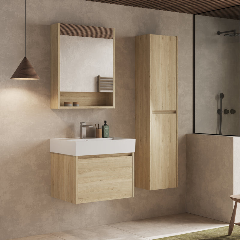 Banyetti Mino Natural Oak 1 Drawer Wall Hung Vanity Unit – Select Size