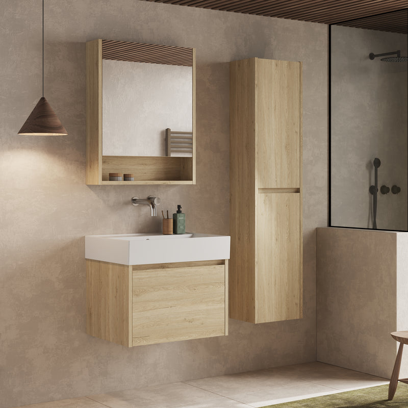 Banyetti Mino Natural Oak 1 Drawer Wall Hung Vanity Unit – Select Size