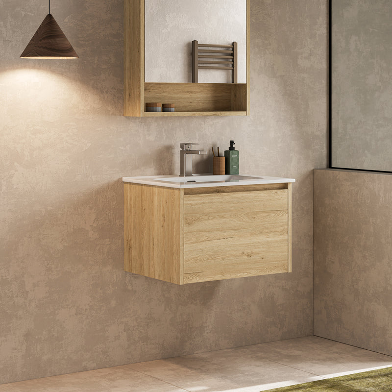 Banyetti Mino Natural Oak 1 Drawer Wall Hung Vanity Unit – Select Size