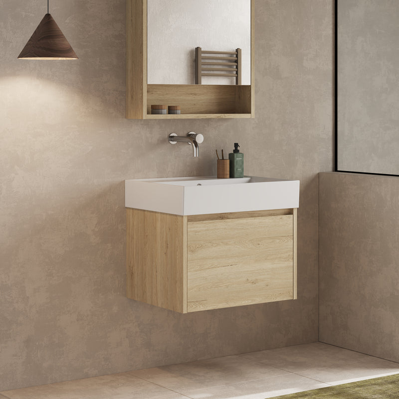 Banyetti Mino Natural Oak 1 Drawer Wall Hung Vanity Unit – Select Size