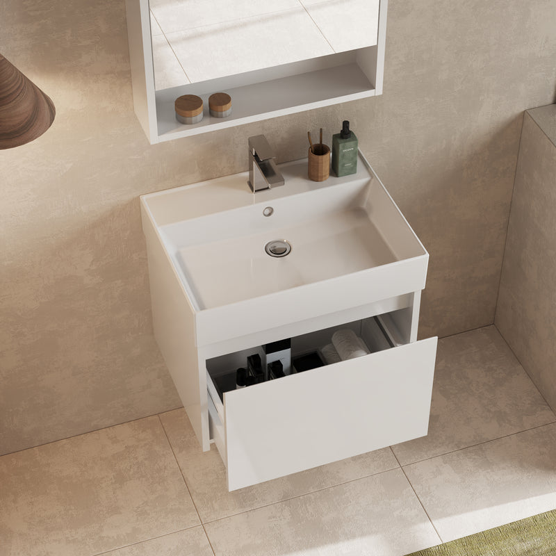 Banyetti Mino Gloss White 1 Drawer Wall Hung Vanity Unit – Select Size