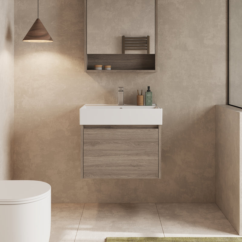 Banyetti Mino Nebraska Oak 1 Drawer Wall Hung Vanity Unit – Select Size