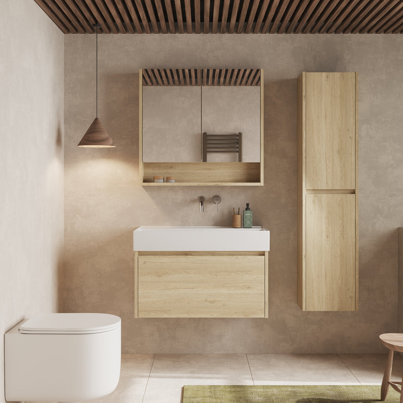 Banyetti Mino Natural Oak 1 Drawer Wall Hung Vanity Unit – Select Size