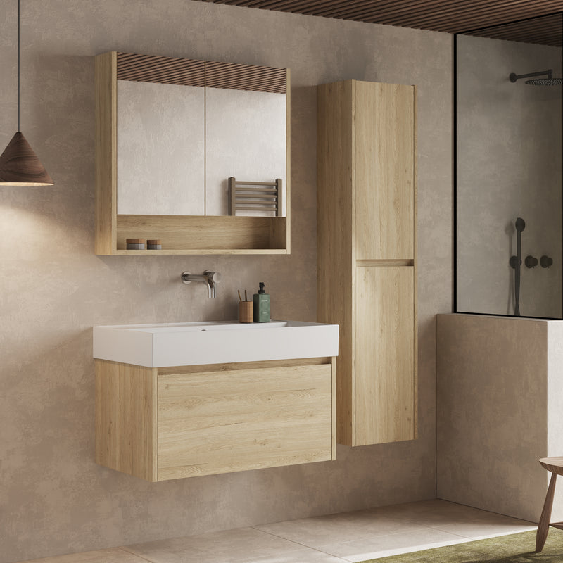 Banyetti Mino Natural Oak 1 Drawer Wall Hung Vanity Unit – Select Size