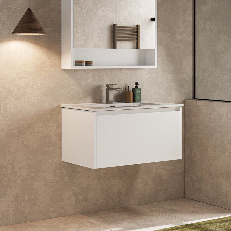 Banyetti Mino Gloss White 1 Drawer Wall Hung Vanity Unit – Select Size